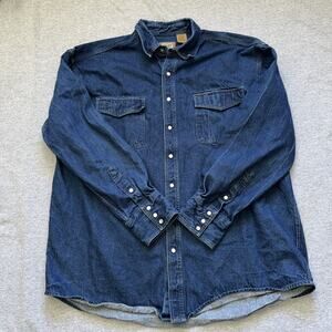 CE Schmidt Workwear Denim Shirt Mens 2XL Blue Pearl Snap Pocket Heavy Western T2